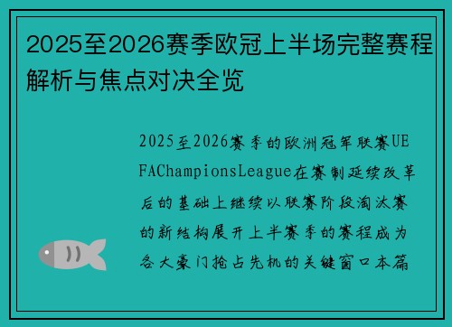 2025至2026赛季欧冠上半场完整赛程解析与焦点对决全览