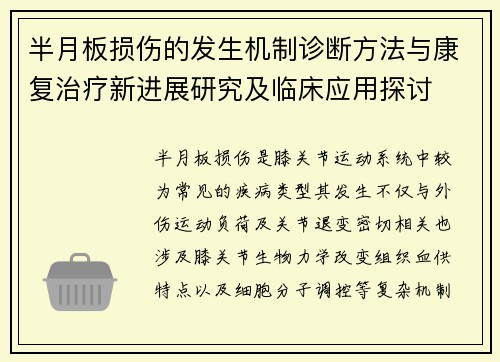 半月板损伤的发生机制诊断方法与康复治疗新进展研究及临床应用探讨
